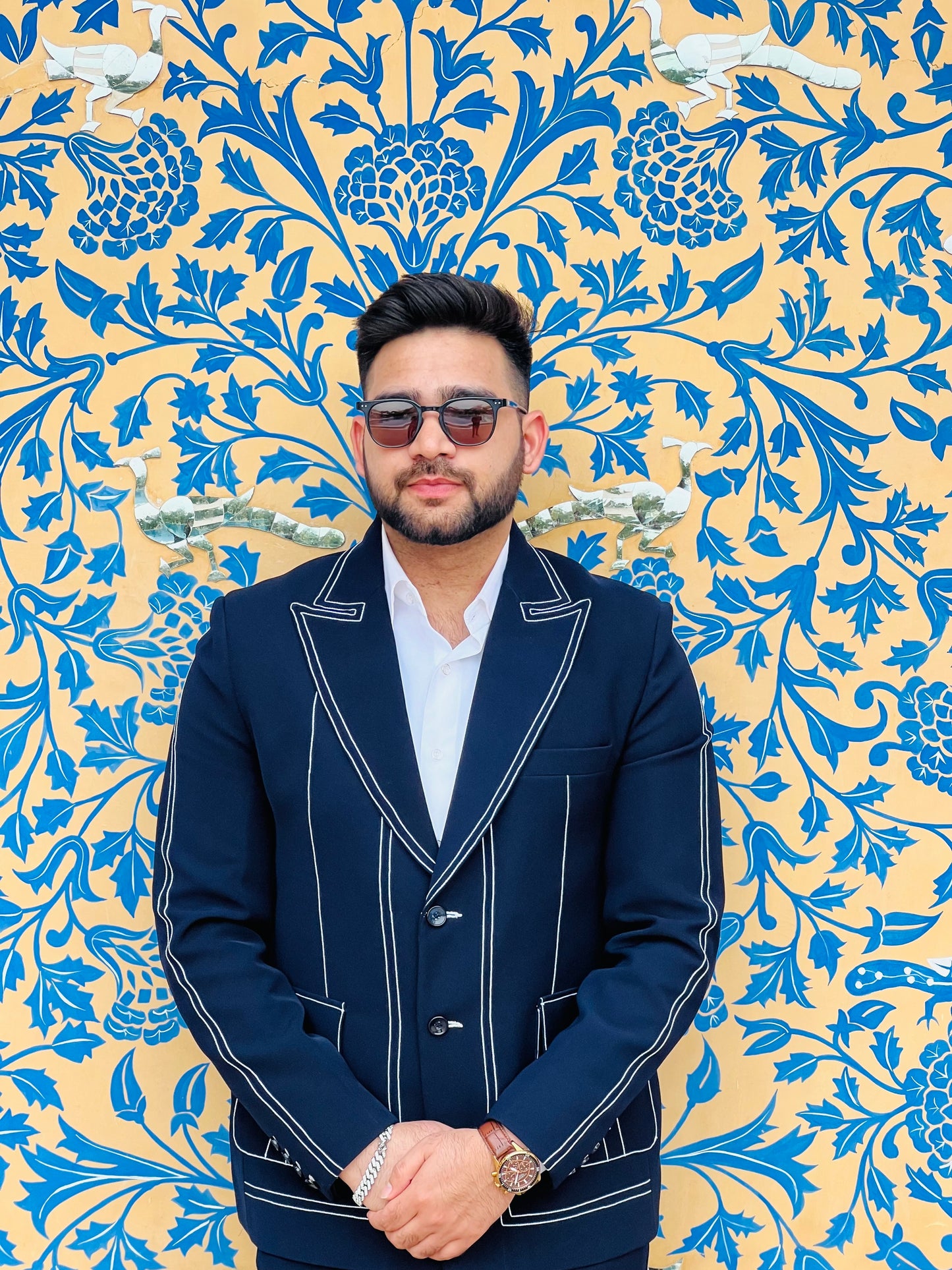 Casual Blue Suit With White Thread Work