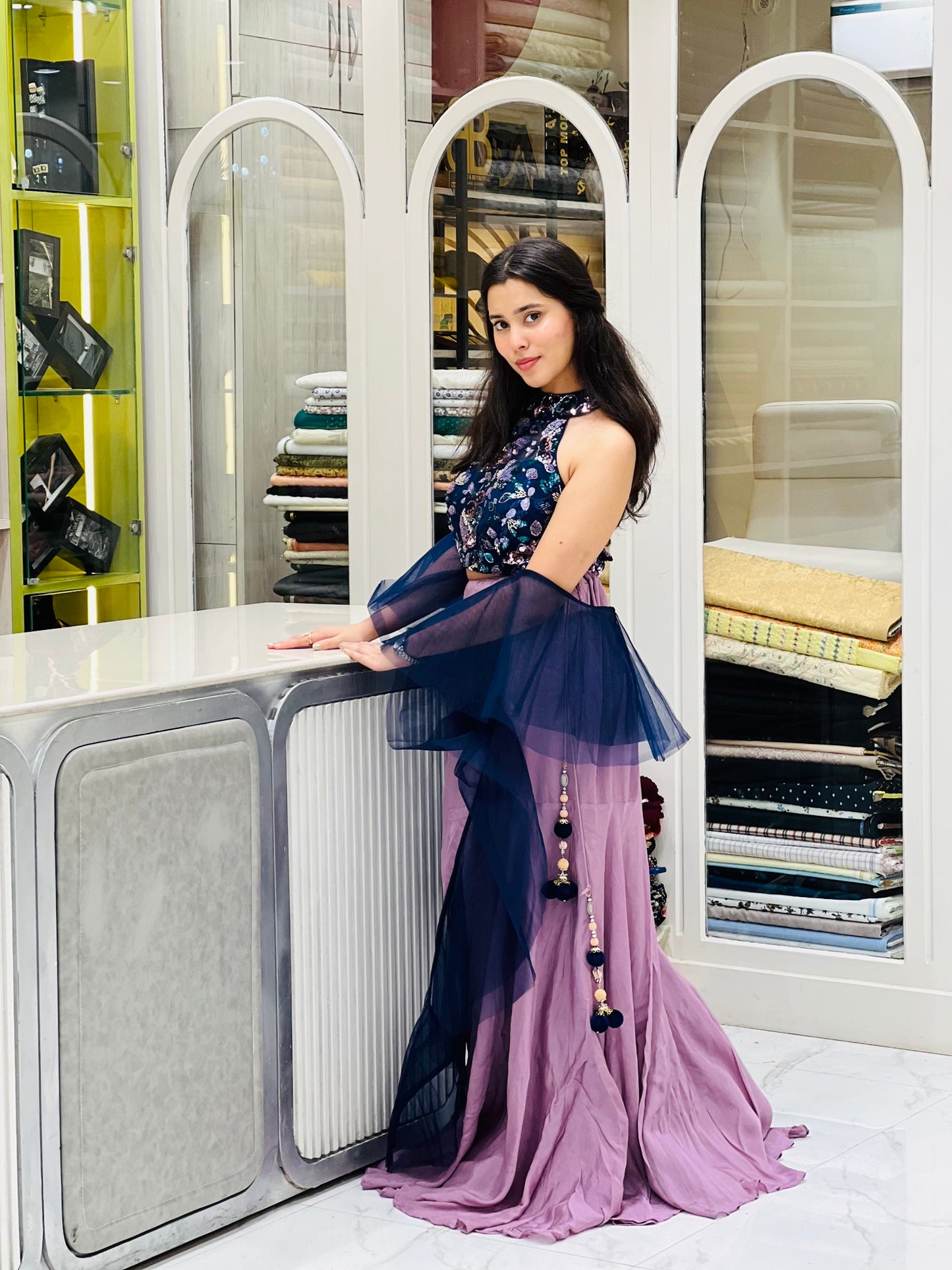 Elegance Redefined: Blue & Wine Party-Wedding Ensemble