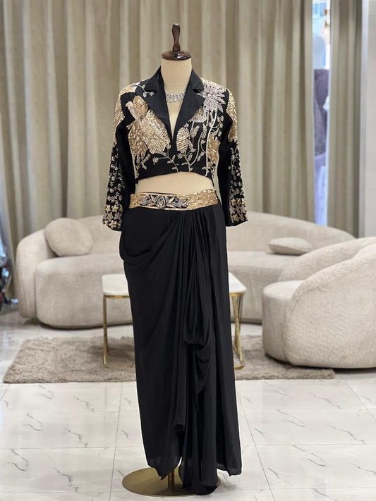 Black Jacket Skirt Set