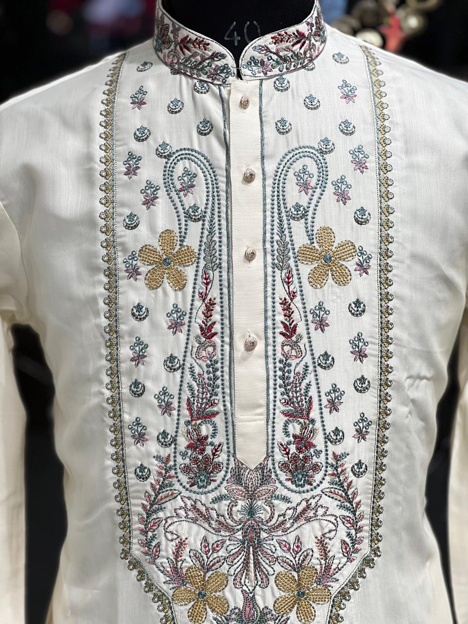White Kurta with Black Embroidery – Festive Edition