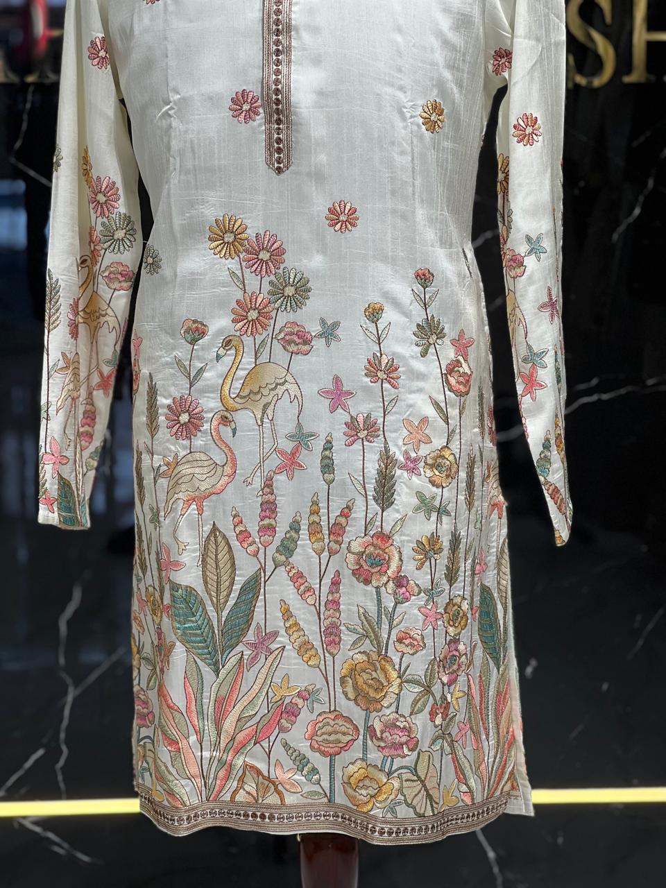 Off-White Embroidered Kurta – Elegant Festive Wear for Men