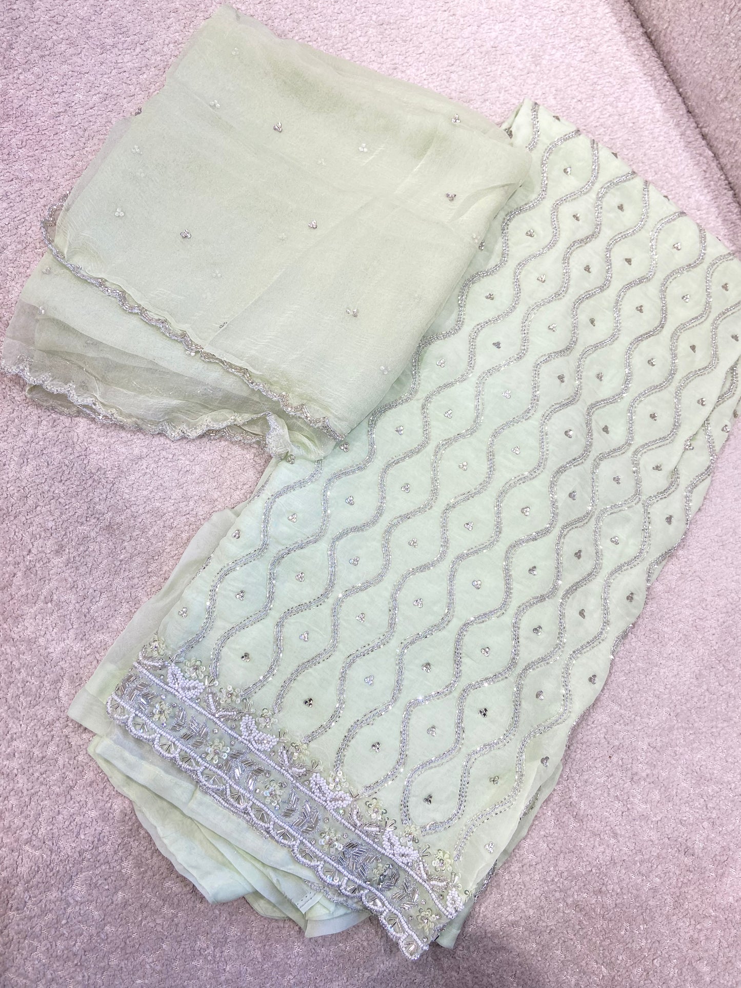 Glass cutwork embroidery suit