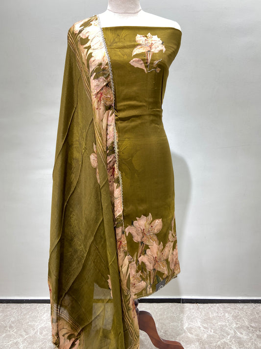 Green printed suit set