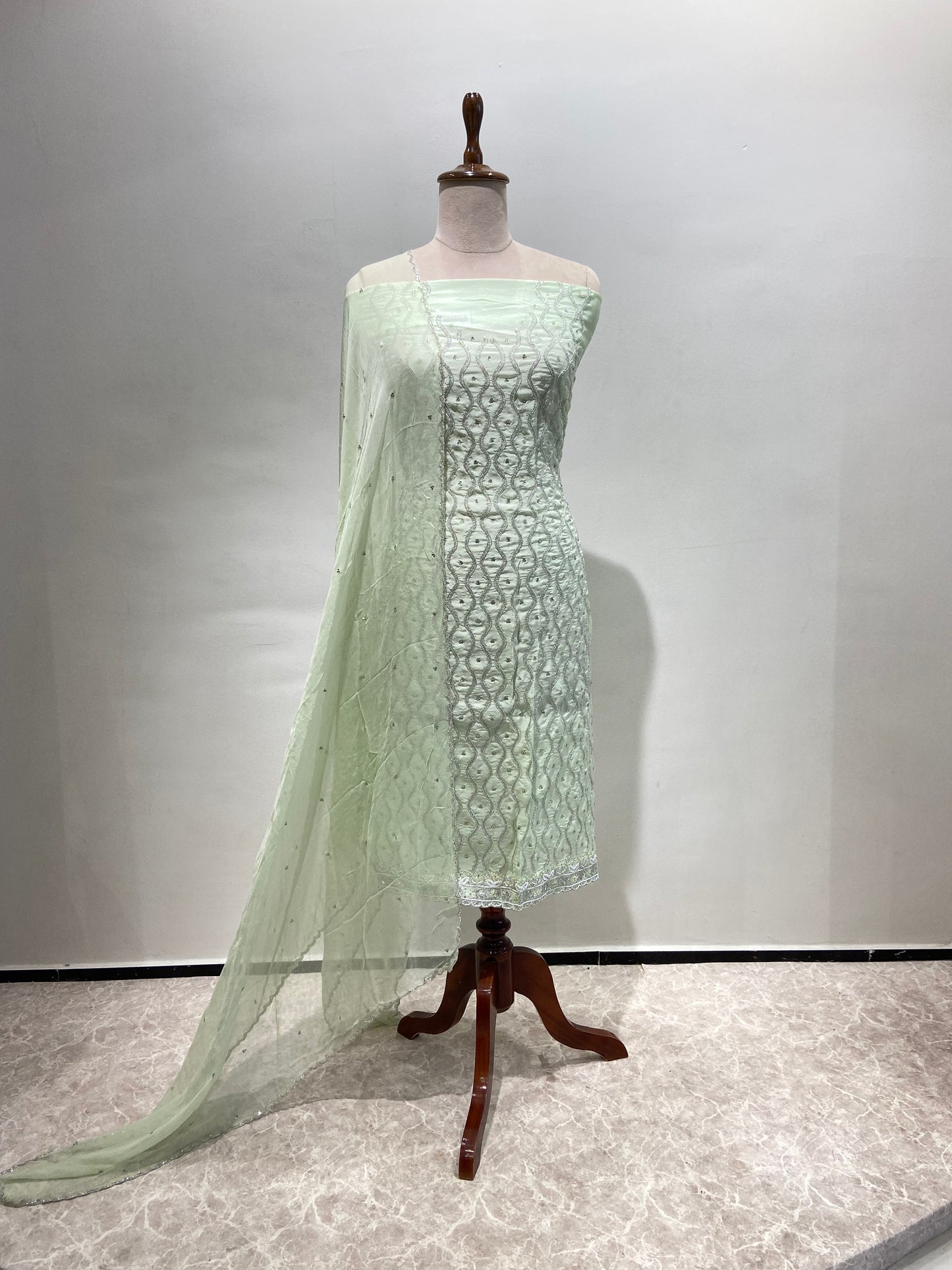 Glass cutwork embroidery suit