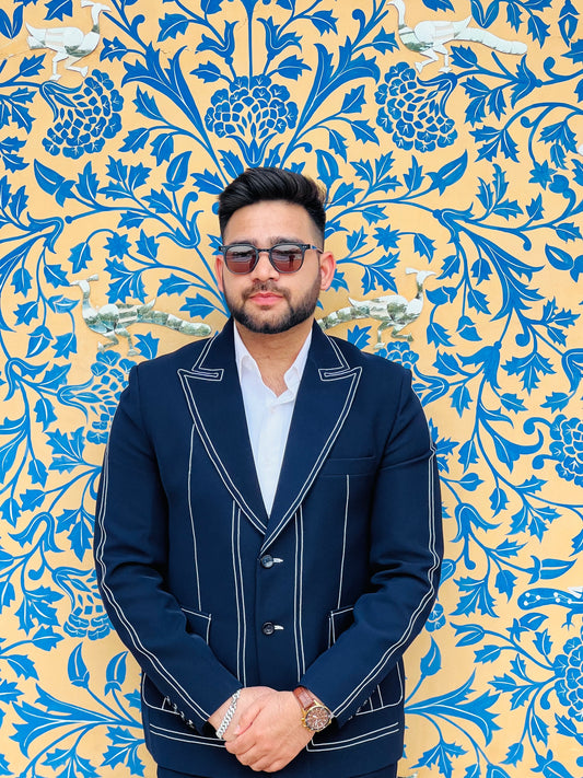 Casual Blue Suit With White Thread Work