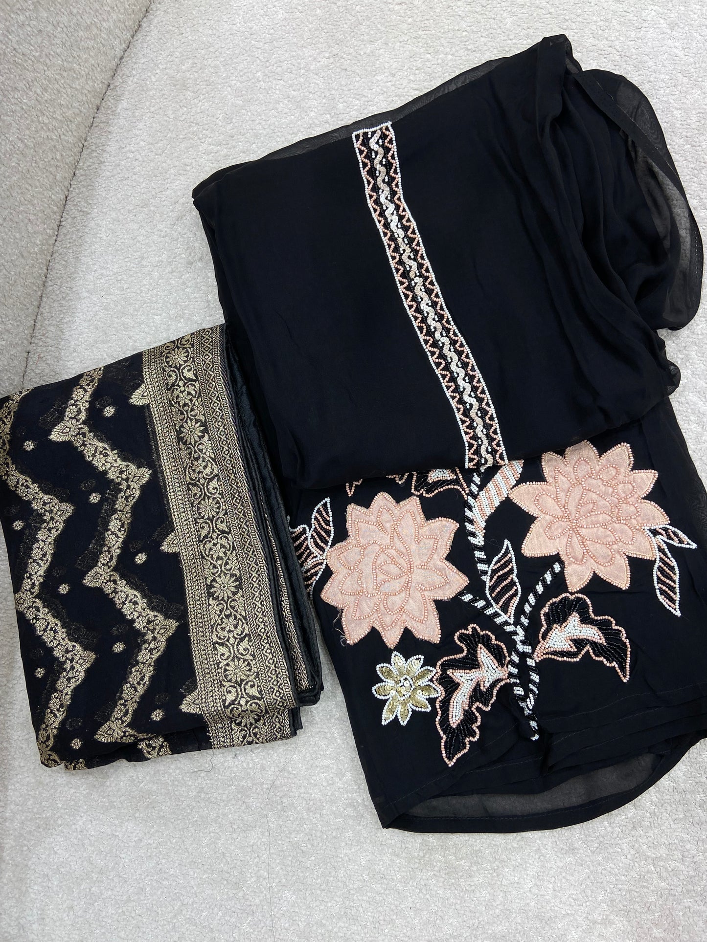 Black embroidery suit with pure banarsi Dupatta