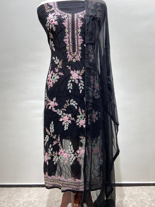 Black heavy embrodery suit set