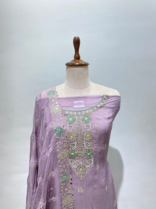 Violet embroiderd suit material