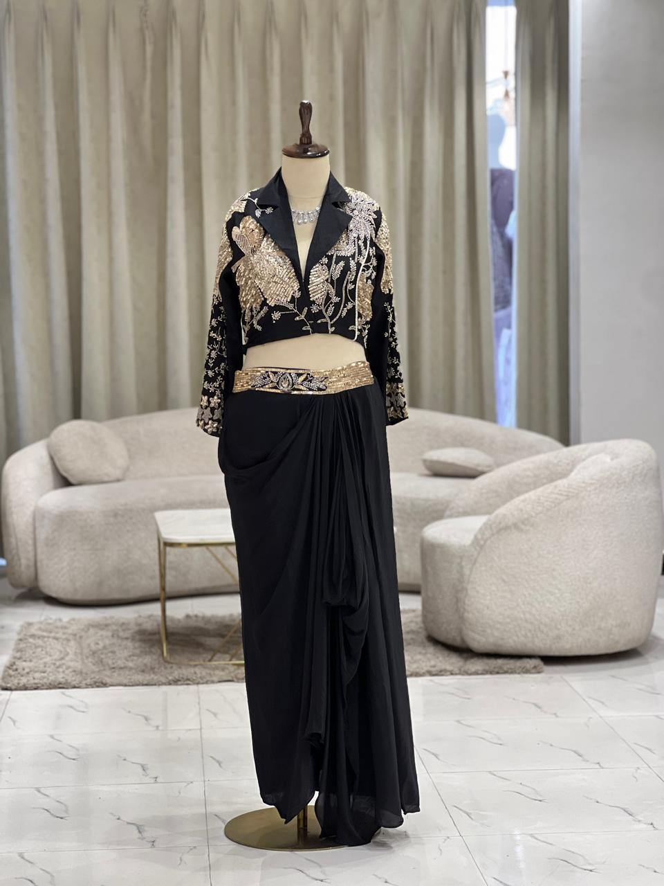 Black Jacket Skirt Set