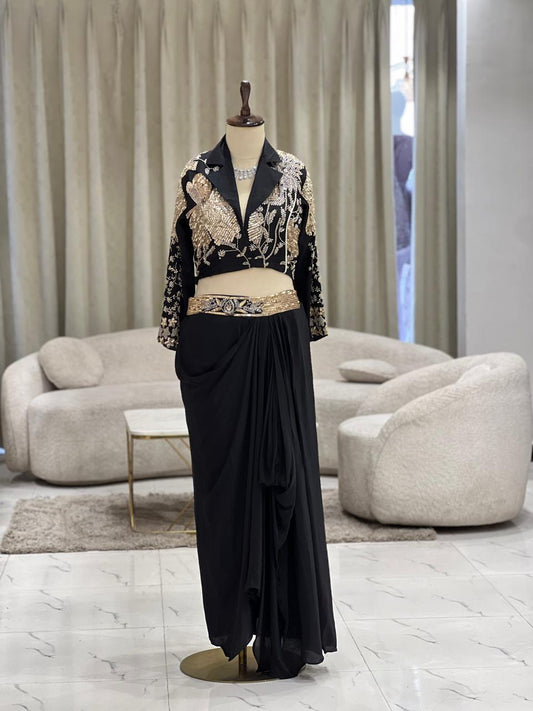 Black Jacket Skirt Set