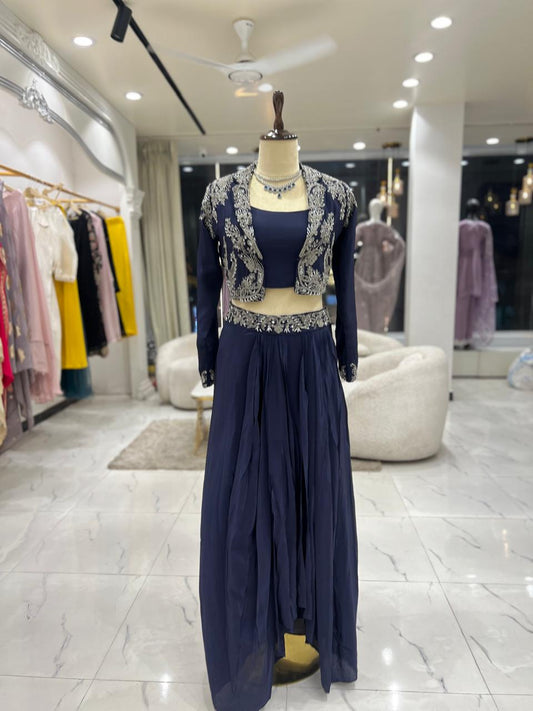 Blue Jacket Skirt Set