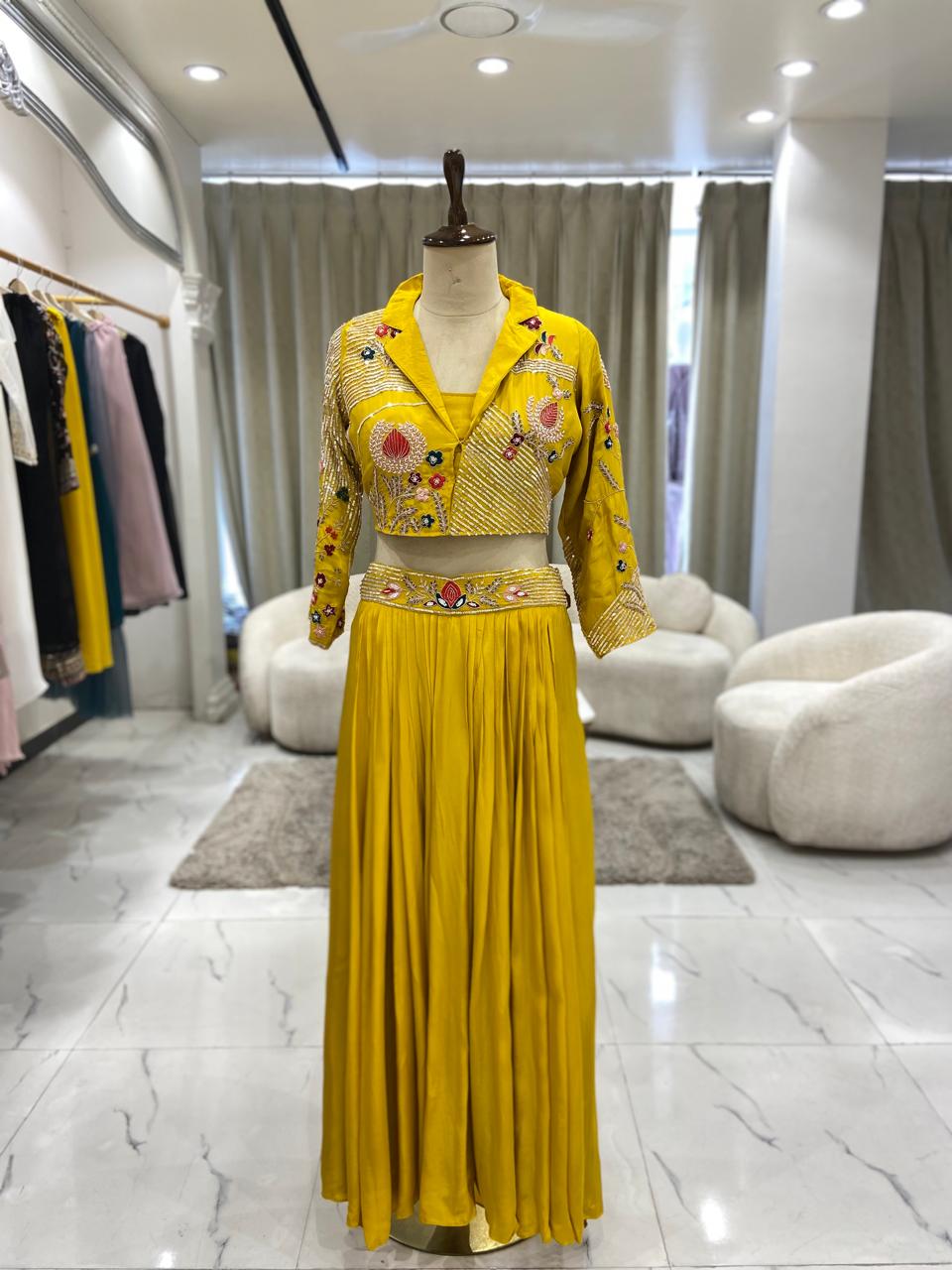 Yellow Jacket Skirt set