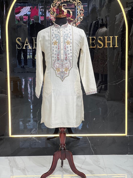 White Kurta with Black Embroidery – Festive Edition