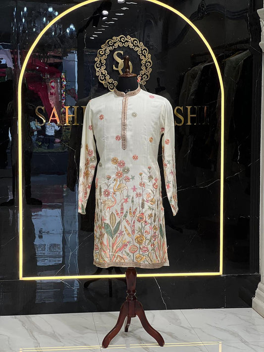 Off-White Embroidered Kurta – Elegant Festive Wear for Men