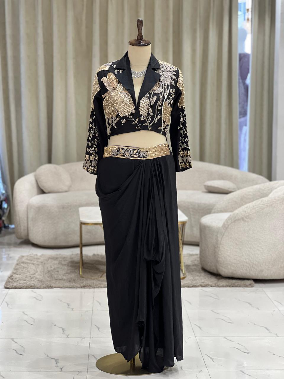 Black Jacket Skirt Set