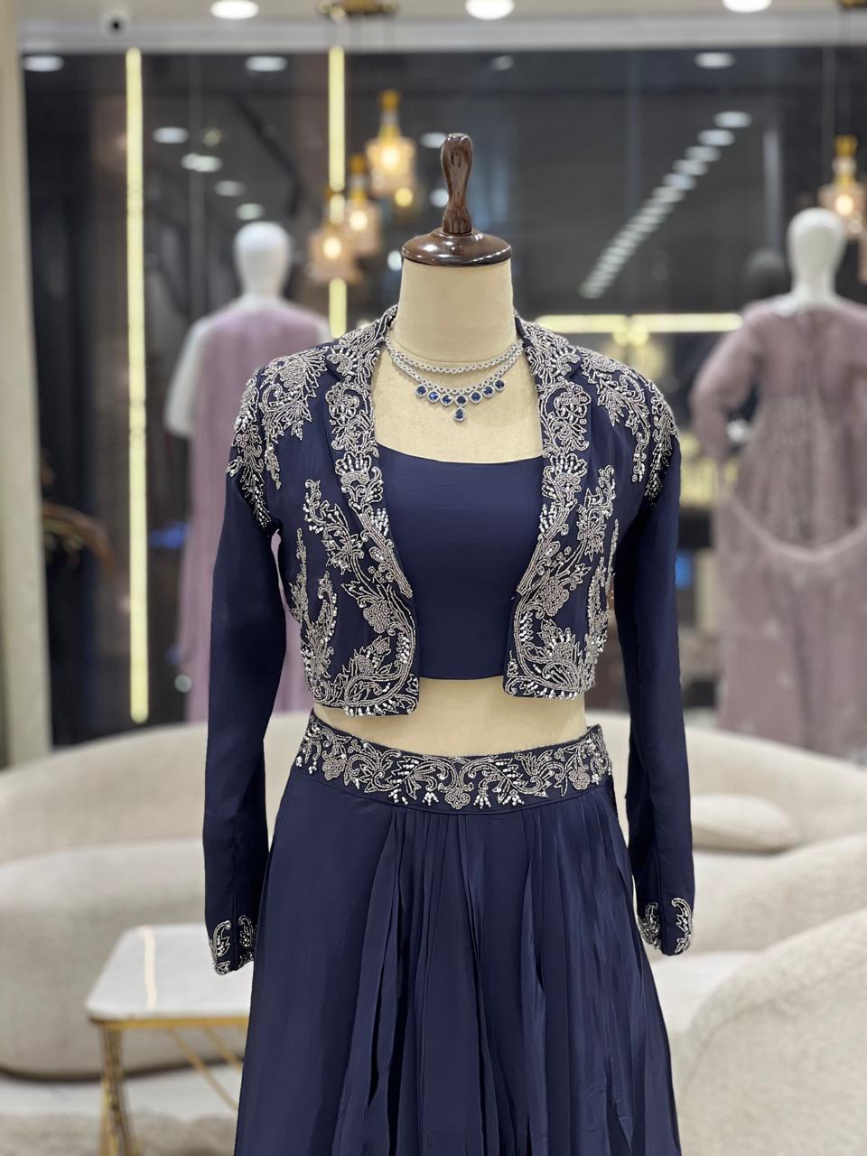 Blue Jacket Skirt Set