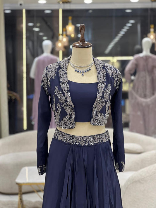 Blue Jacket Skirt Set