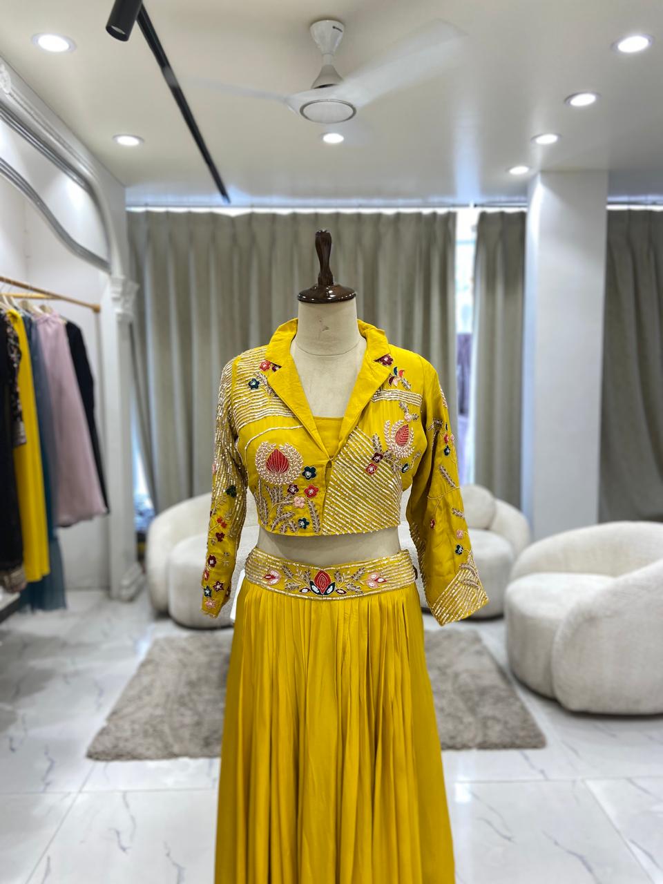 Yellow Jacket Skirt set