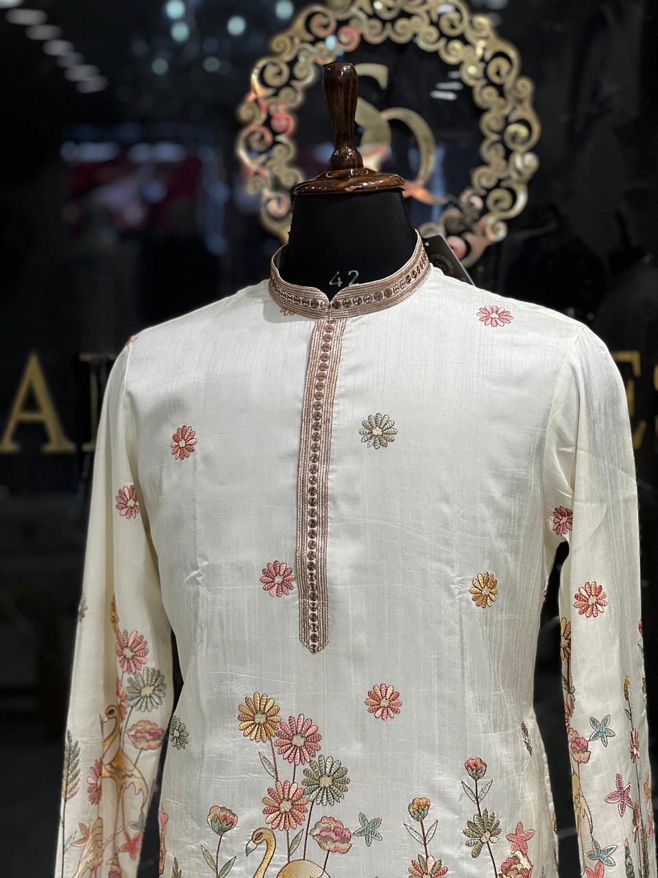 Off-White Embroidered Kurta – Elegant Festive Wear for Men